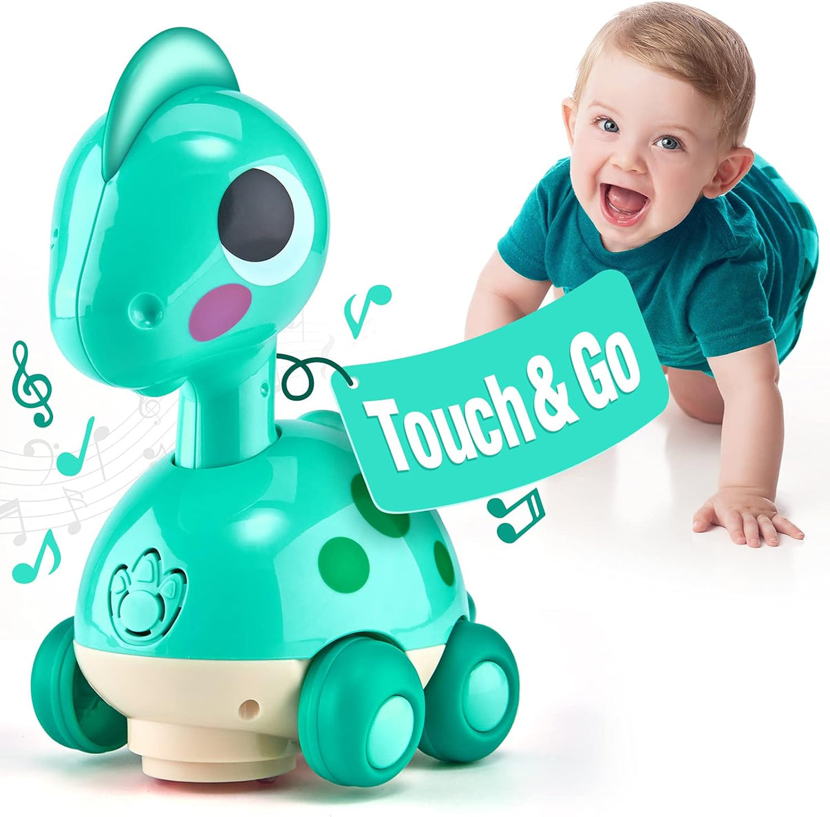 Montessori Musical Crawling Dinosaur Toy for Toddlers with Lights & Sounds Musical Crawling Dinosaur Toy