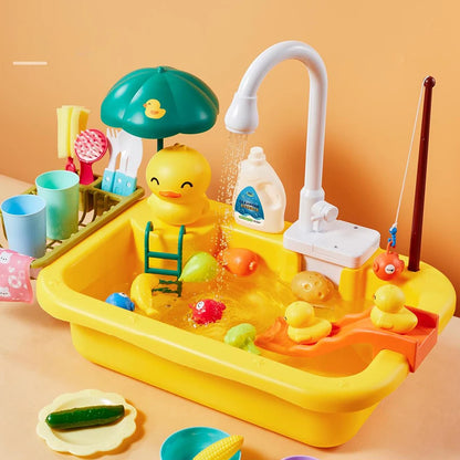Kids Kitchen Sink Toy with Running Water – Pretend Play Dishwasher & Cooking Set