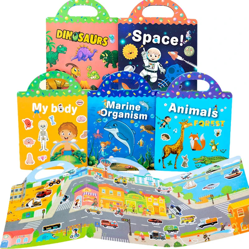 Reusable Montessori Sticker Book for Toddlers Educational DIY Puzzle Toy for Age 2-4