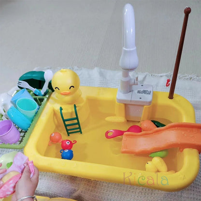 Kids Kitchen Sink Toy with Running Water – Pretend Play Dishwasher & Cooking Set