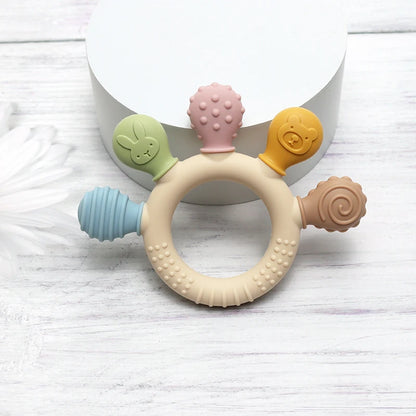 Silicone Baby Teething Ring – Multicolour Sensory Chew Toy for Gum Relief (0–12 Months)