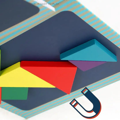 Montessori Wooden Tangram Puzzle Book – Magnetic Travel Toy for Kids