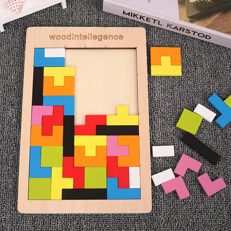 Wooden Tangram Puzzle Game – Educational Logic Toy for Kids Multicolor