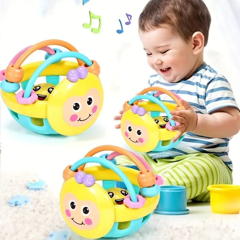 10cm Montessori Baby Rattle Ball – Sensory Play Toy for 0-12 Months, Soft Bendy Teether with Bell