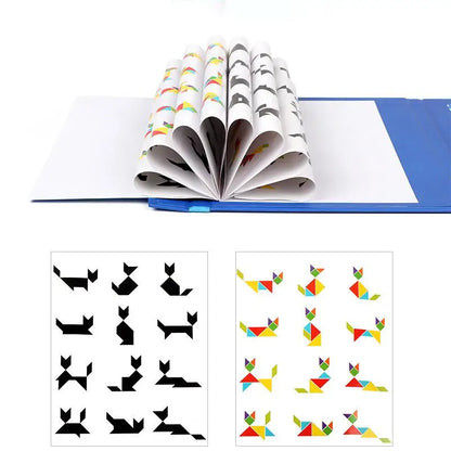 Montessori Wooden Tangram Puzzle Book – Magnetic Travel Toy for Kids