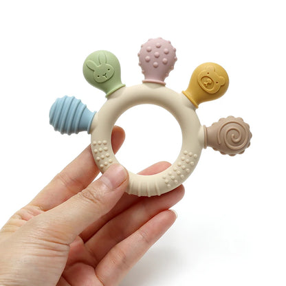 Silicone Baby Teething Ring – Multicolour Sensory Chew Toy for Gum Relief (0–12 Months)