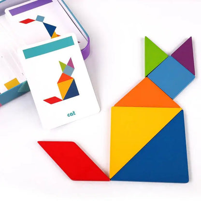 Montessori Wooden Tangram Puzzle Book – Magnetic Travel Toy for Kids