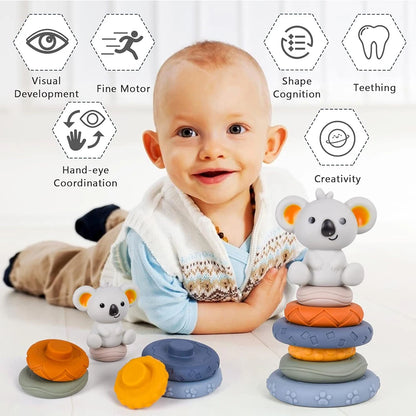 Montessori Koala Stacking Tower – Sensory Learning Toy for Babies & Toddlers
