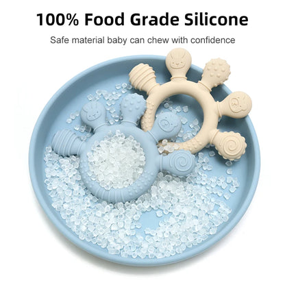 Silicone Baby Teething Ring – Multicolour Sensory Chew Toy for Gum Relief (0–12 Months)