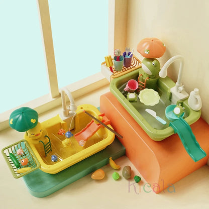 Kids Kitchen Sink Toy with Running Water – Pretend Play Dishwasher & Cooking Set