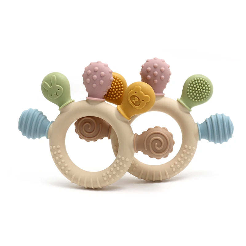 Silicone Baby Teething Ring – Multicolour Sensory Chew Toy for Gum Relief (0–12 Months)