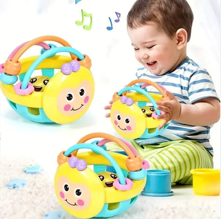 10cm Montessori Baby Rattle Ball – Sensory Play Toy for 0-12 Months, Soft Bendy Teether with Bell