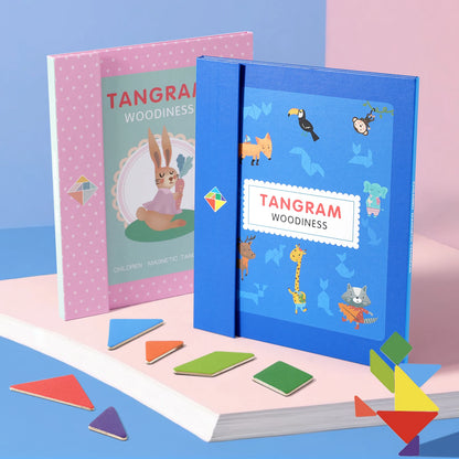 Montessori Wooden Tangram Puzzle Book – Magnetic Travel Toy for Kids