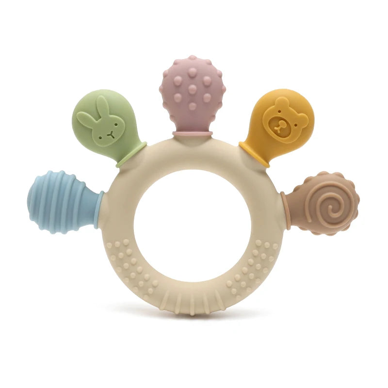 Silicone Baby Teething Ring – Multicolour Sensory Chew Toy for Gum Relief (0–12 Months)