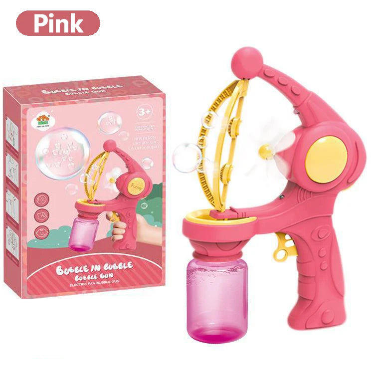 Electric Bubble Machine Gun – Automatic Soap Blower Toy for Kids Outdoor Party Fun