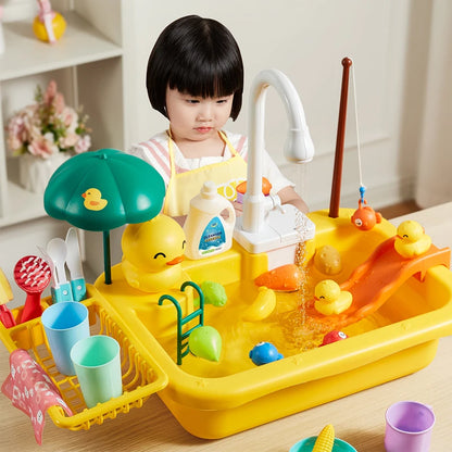 Kids Kitchen Sink Toy with Running Water – Pretend Play Dishwasher & Cooking Set