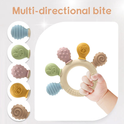 Silicone Baby Teething Ring – Multicolour Sensory Chew Toy for Gum Relief (0–12 Months)