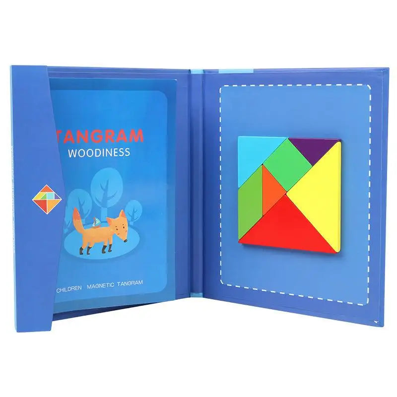 Montessori Wooden Tangram Puzzle Book – Magnetic Travel Toy for Kids