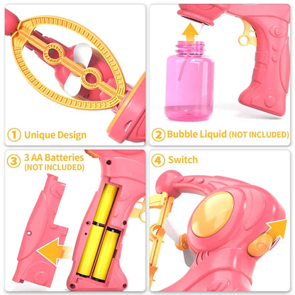 Electric Bubble Machine Gun – Automatic Soap Blower Toy for Kids Outdoor Party Fun