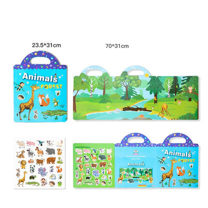Reusable Montessori Sticker Book for Toddlers Educational DIY Puzzle Toy for Age 2-4