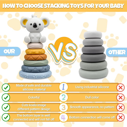 Montessori Koala Stacking Tower – Sensory Learning Toy for Babies & Toddlers