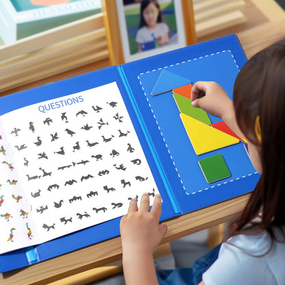 Montessori Wooden Tangram Puzzle Book – Magnetic Travel Toy for Kids