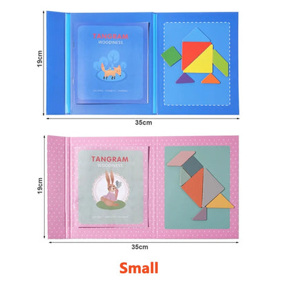 Montessori Wooden Tangram Puzzle Book – Magnetic Travel Toy for Kids