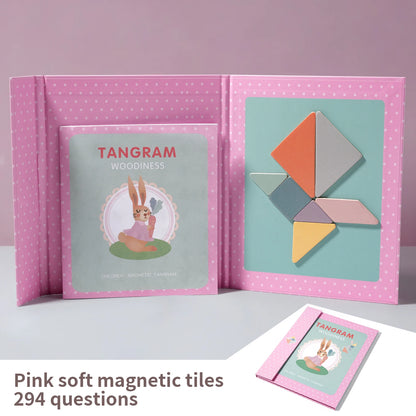 Montessori Wooden Tangram Puzzle Book – Magnetic Travel Toy for Kids