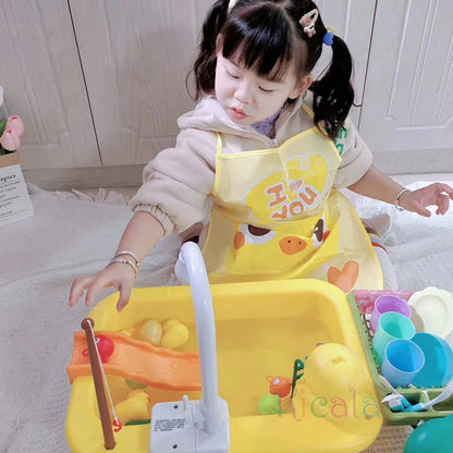 Kids Kitchen Sink Toy with Running Water – Pretend Play Dishwasher & Cooking Set