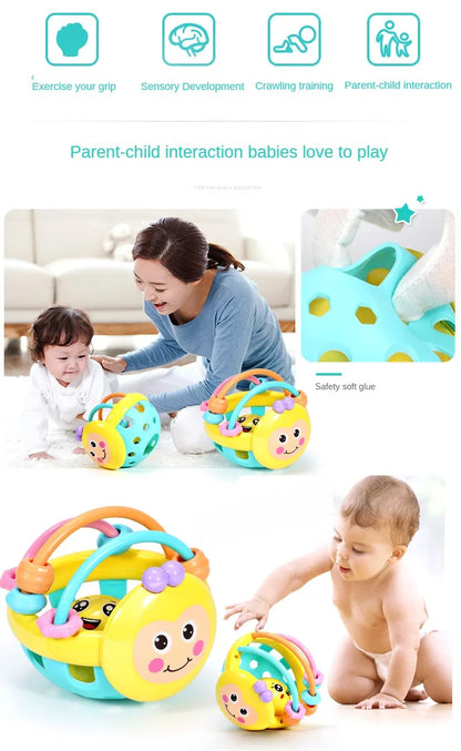 10cm Montessori Baby Rattle Ball – Sensory Play Toy for 0-12 Months, Soft Bendy Teether with Bell