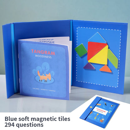 Montessori Wooden Tangram Puzzle Book – Magnetic Travel Toy for Kids