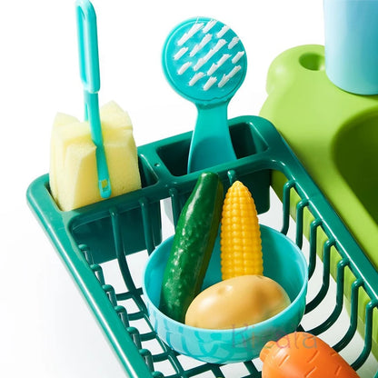 Kids Kitchen Sink Toy with Running Water – Pretend Play Dishwasher & Cooking Set