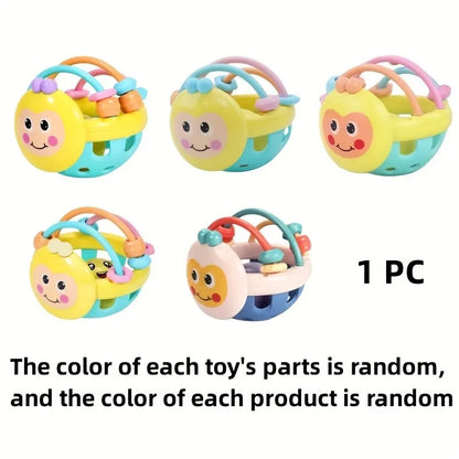 10cm Montessori Baby Rattle Ball – Sensory Play Toy for 0-12 Months, Soft Bendy Teether with Bell
