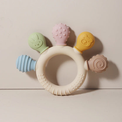 Silicone Baby Teething Ring – Multicolour Sensory Chew Toy for Gum Relief (0–12 Months)