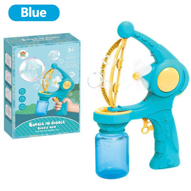Electric Bubble Machine Gun – Automatic Soap Blower Toy for Kids Outdoor Party Fun