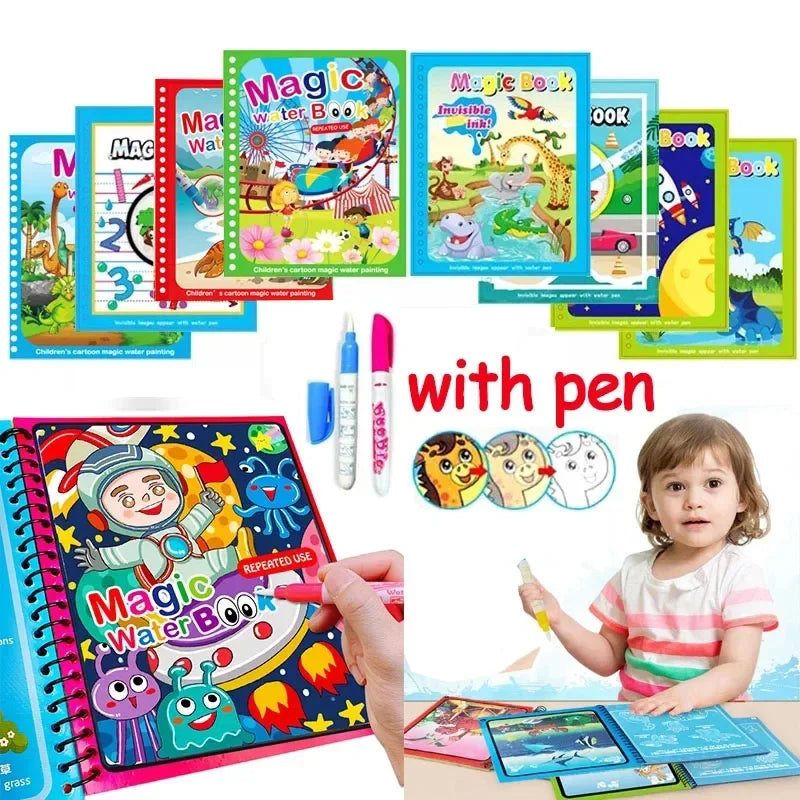 Reusable Water Drawing Book with Magic Pen – Montessori Educational Toy for Toddlers