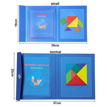 Montessori Wooden Tangram Puzzle Book – Magnetic Travel Toy for Kids