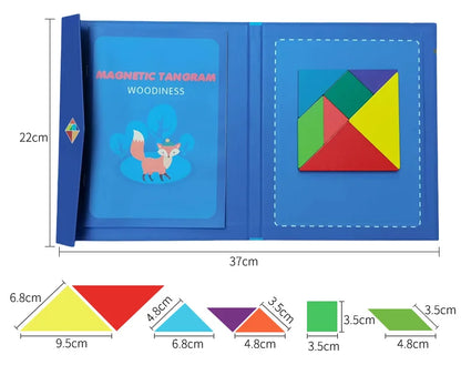 Montessori Wooden Tangram Puzzle Book – Magnetic Travel Toy for Kids