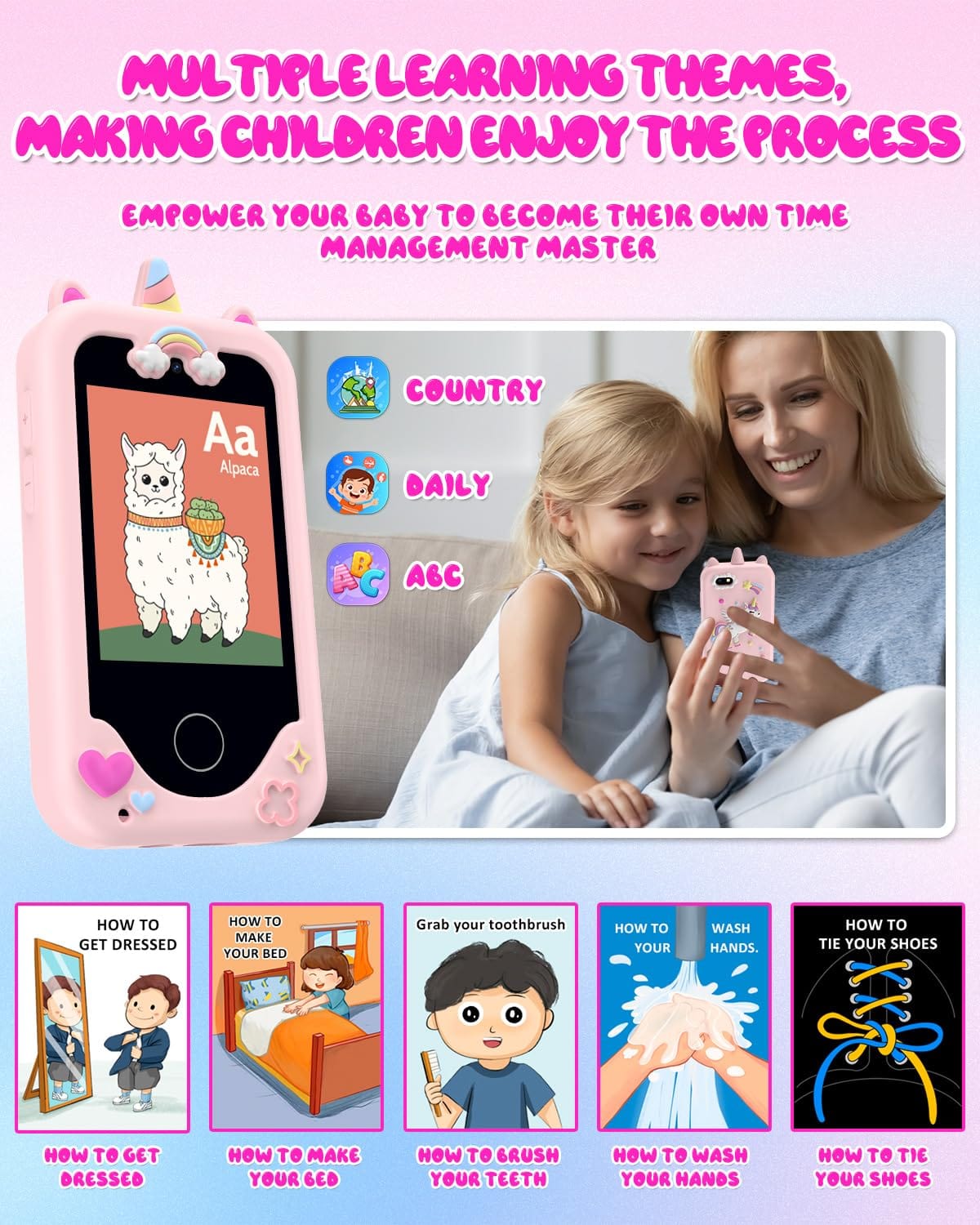 Joyfulbabygoods Phone Touchscreen Kids Phone with Dual Cameras, 12 Apps & 8GB SD Card