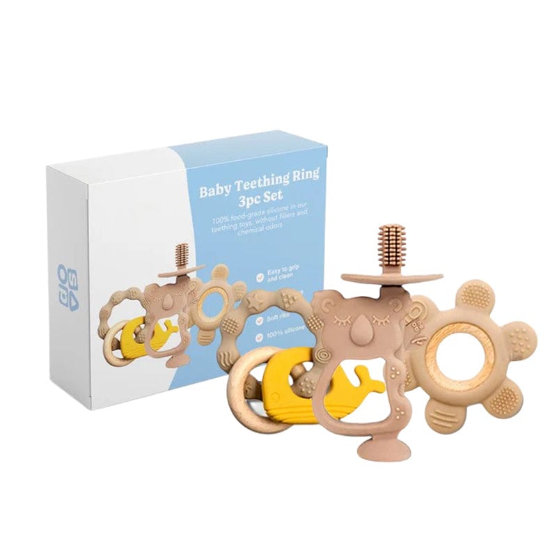 Joyfulbabygoods Teething Ring Set Yellow Baby Teething Ring Set Textured Silicone Toys with Pacifier for Kids