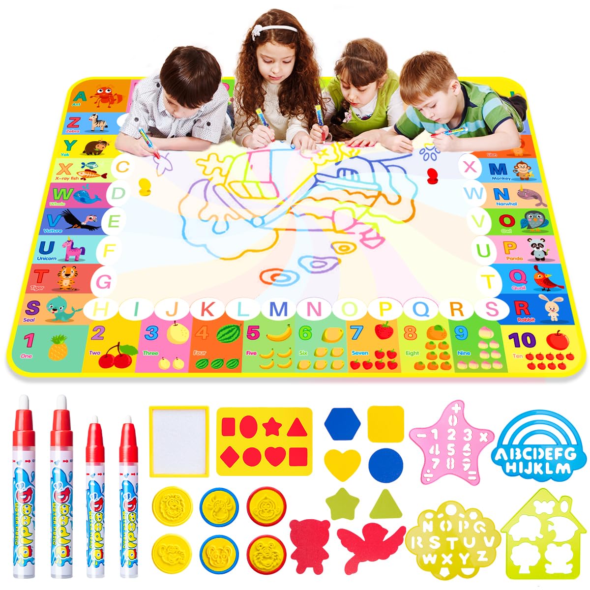 Extra-Large Reusable Water Drawing Mat with 20 Art Tools Water Drawing Mat